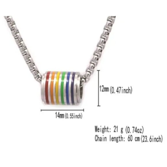 Titanium Steel Pride Barrel Rainbow Pendant Necklace for Women & Men - Picture 3 of 4
